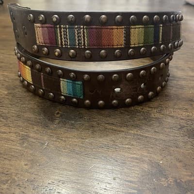 Ariat Serape Leather Studded Brown Belt Size S Multicolored Inlay No Buckle