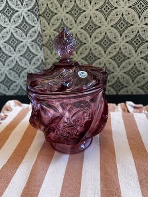 Vintage 1980s Fenton Dusty Rose Paisley Candy Dish/Trinket/Tea Light Holder
