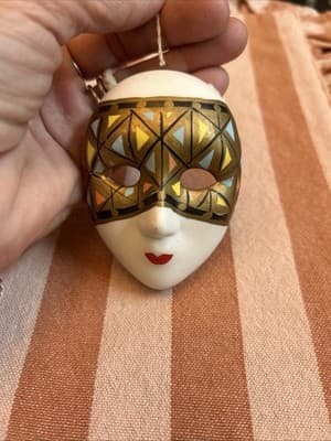 Ceramic Wall Mask Multicolor Art Deco Hanging Face Figurine 3.25” Vintage