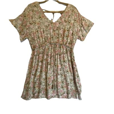 Pistachio Floral Mini Boho Bohemian Cottagecore Prairie Coastal Fairy Dress SzL