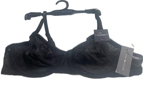 Bra Black Mesh & Lace Tommy Hilfiger Underwire Balconette 34C lingerie Sexy