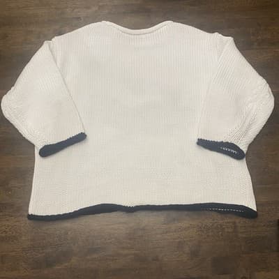 Lou & Grey Sm White Chunky Knit Oversized Pullover Mock Turtle Sweater Cotton