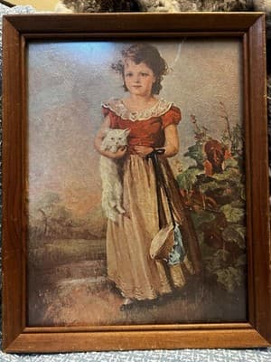 Jane Freeman Girl with Cat Print, Photo Picture Mirror Art Frame Vintage