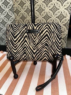VERA BRADLEY Zip-Around Wristlet Zebra Tan Black Quilted Fabric 15378-713