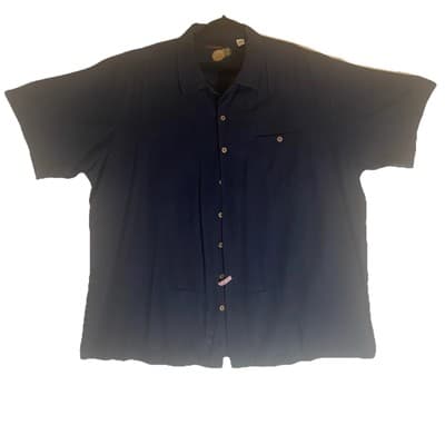 Vacation Old Money Coastal Casual Caribbean Silk Shirt Mens 3XT Navy