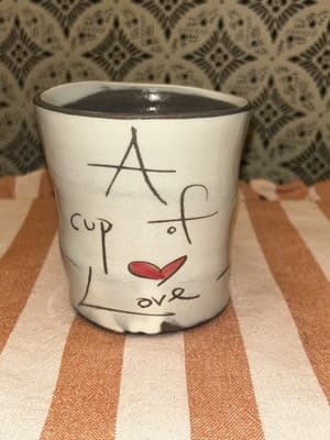 ZPOTS Cup Handmade, Clay, Quote A Cup of Love Drink It, Stamped
