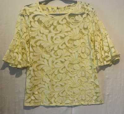 Butter Yellow Sheer Top Bell Sleeve Office Siren Sexy Secretary Officecore