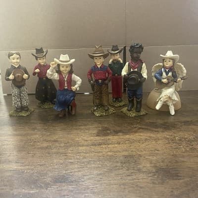 Unbranded Vintage Resin Western Cowboy Children Figurine Set Of 7 4.5 “