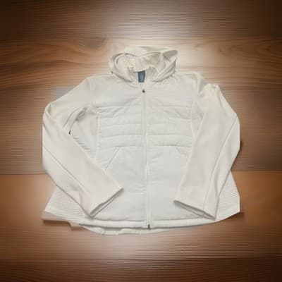Tek Gear Hooded Mixed Media Quilted Jacket Zip Up White Women's Puffer XXL