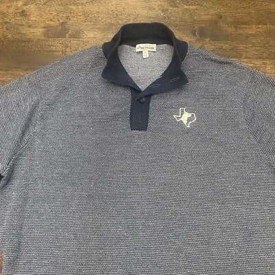 Peter Millar Merino Wool And Linen Navy Pullover Sweater With Texas Logo