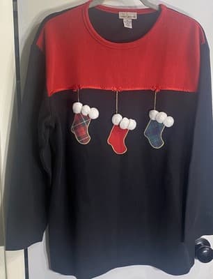 vintage christmas sweater Women’s XL 3D Stockings