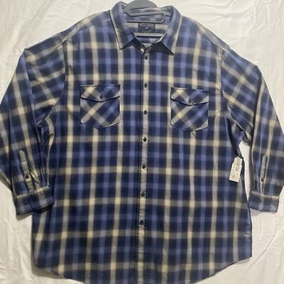 Roundtree Yorke Long Sleeve Button Up Shirt 4XT Blue Cream Plaid NWT