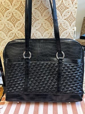 Coldwater Creek Oversized Black Handbag Portfolio Weaved Laptop
