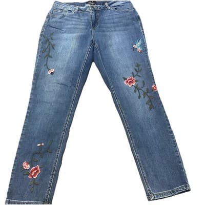 Earl Jeans Y2K Skinny Leg Embroidered Womens Sz 14 Mid Rise Floral Hummingbird