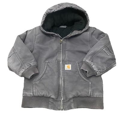 Carhartt Kids Boys Small 7-8 Gray Canvas Hooded Chore coat Insulated Lined