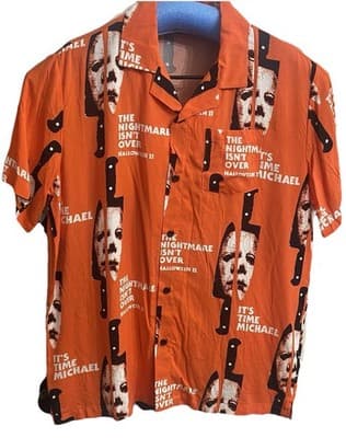 Halloween 2 Michael Myers Mens Sz Lg Button Up Shirt All Over Print