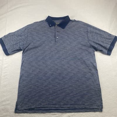 Ben Hogan Men's Performance Stripe Polo Golf Shirt Blue L Cotton Classic Preppy