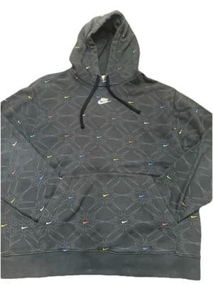 Nike Hoodie Mens XL Black All Over Swoosh Fleece Pullover Sweatshirt DC2767