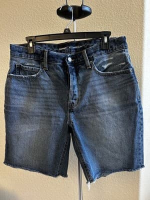 Old Navy Women's 12 Blue Distressed High Rise Slouchy Straight Cut Off Shorts