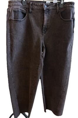 NWT Time and Tru Women's Brown Jeans High Rise Barrel Sz 18 Frayed Hem Fabulous