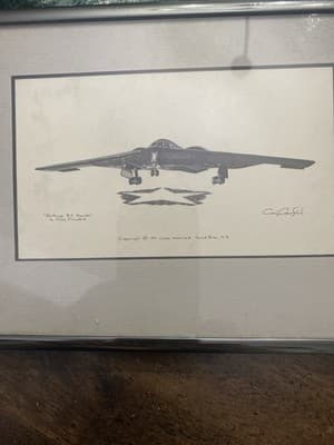 Northrup B2 Charcoal Drawing Signed By Craig Crawford 8X6 Framed