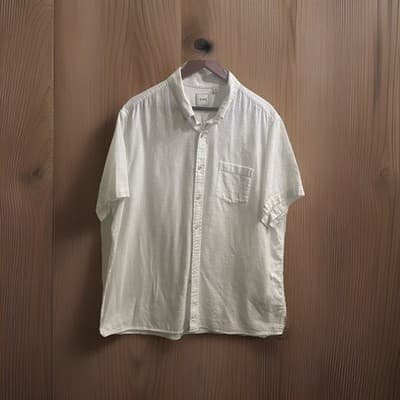 ROWM Shirt Mens XL White Button Down Short Sleeve Cotton Casual