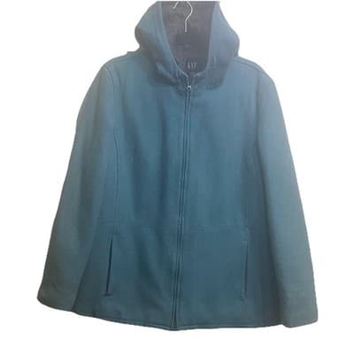 GAP Wool Blend Coat Jacket Full Zipper Draw String Hood US Women's XL