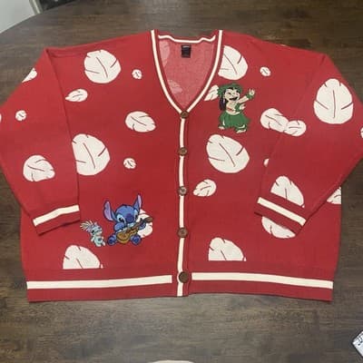 Disney Lilo And Stitch Red And White Women’s Cardigan Size 4 Plus Sz