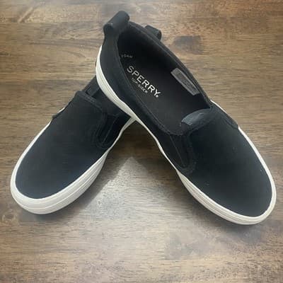 Sperry Top-Sider Ladies 6.5 Platform Slip On Sneakers Memory Foam Comfort Black
