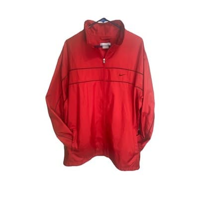 Nike Mens XXL Red Windbreaker Full Zip Mesh Lined Swoosh Y2K