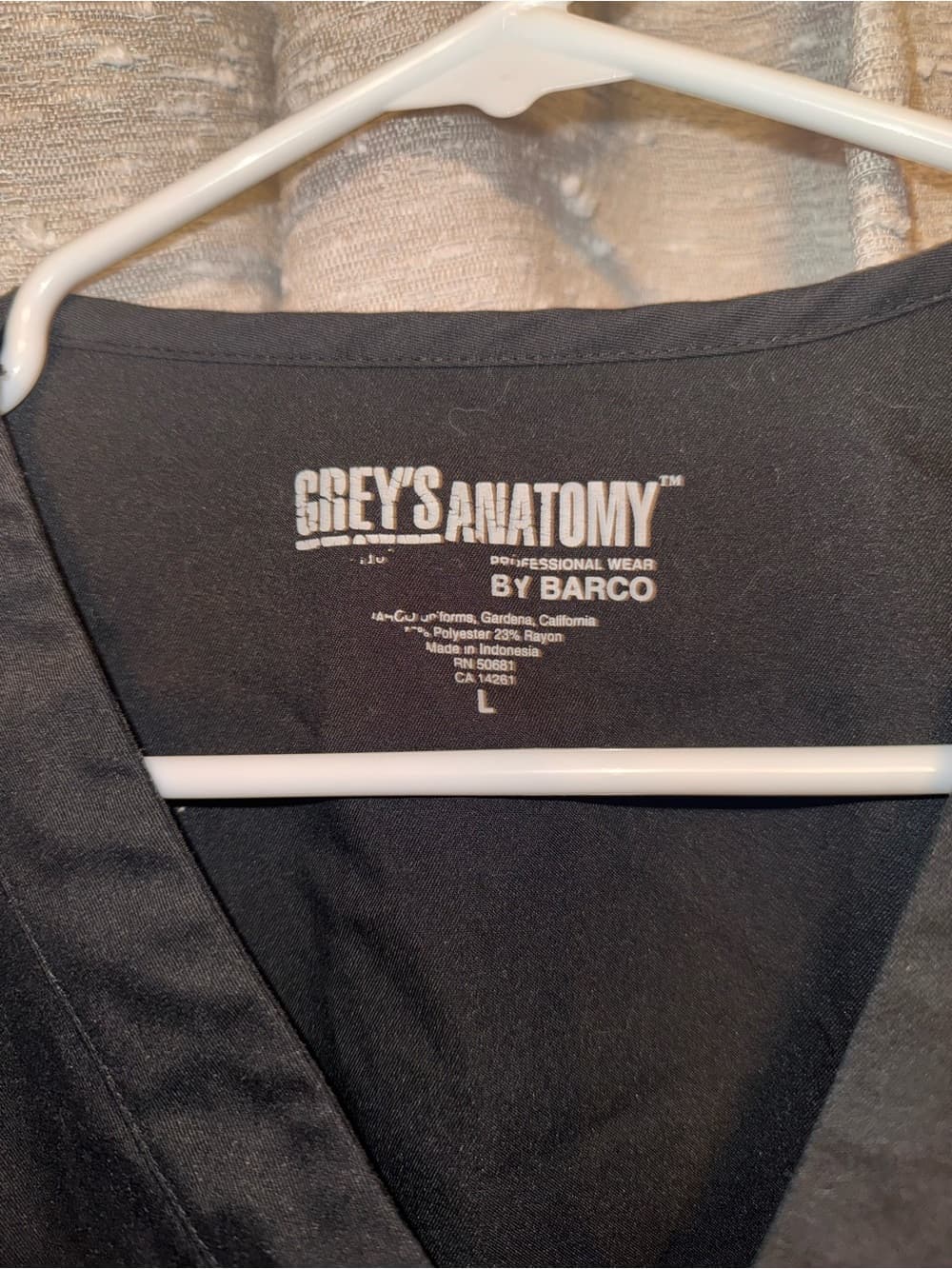 GREY'S ANATOMY by Barco Black Scrub Top Nursing Medical