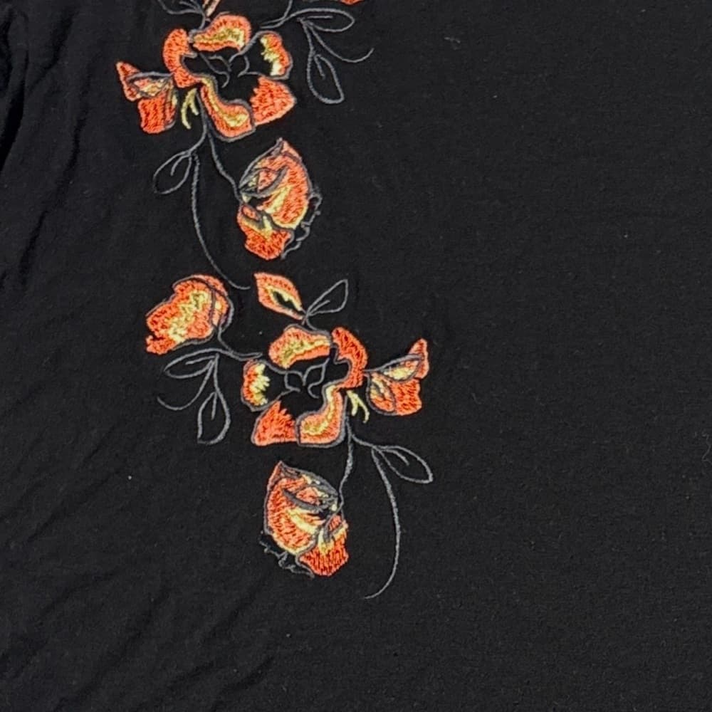 Apt. 9 Black Long-Sleeve Top with Orange Floral Embroidery soft
