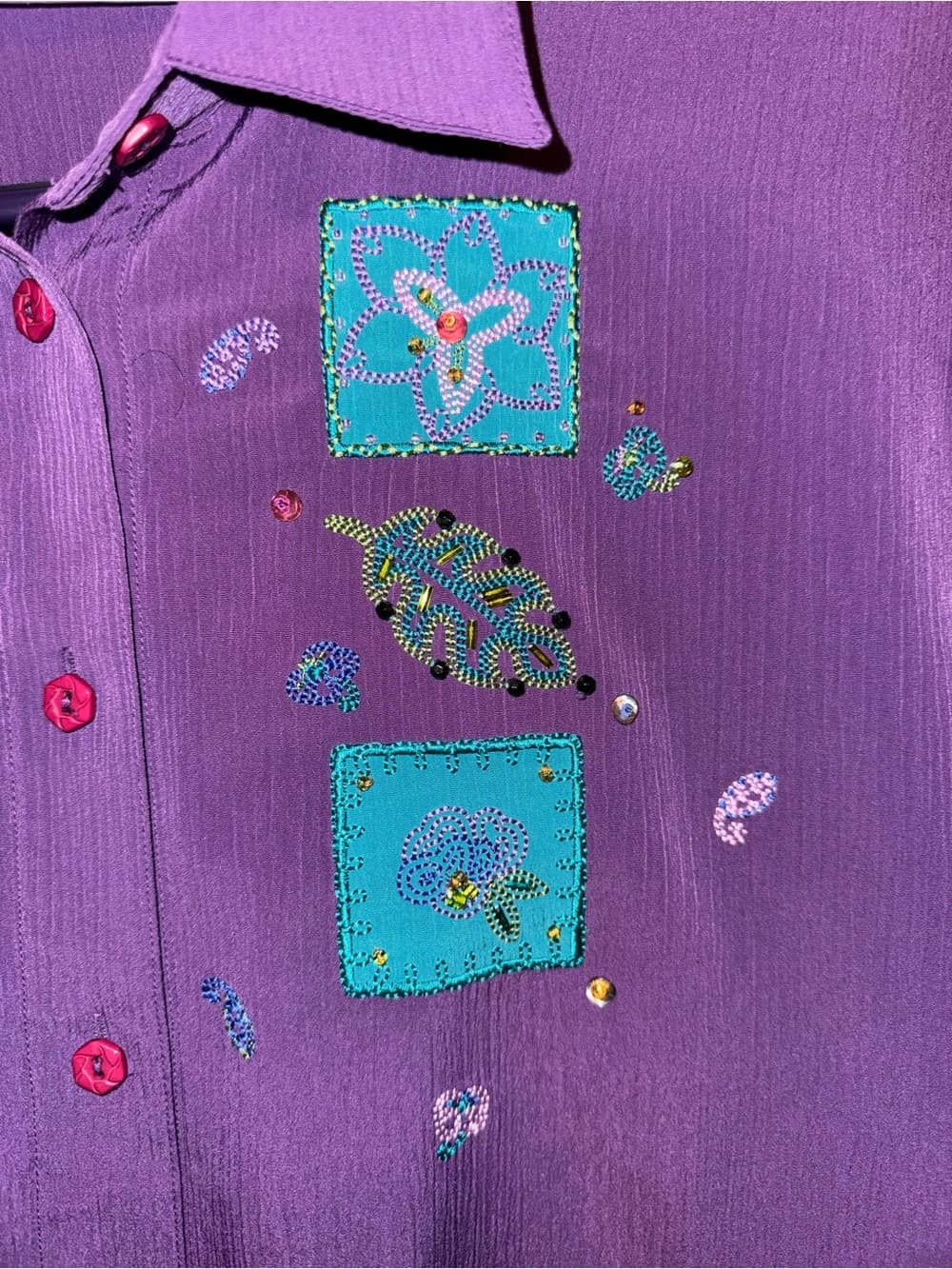 Vintage Purple Embroidered Short-Sleeve Shirt