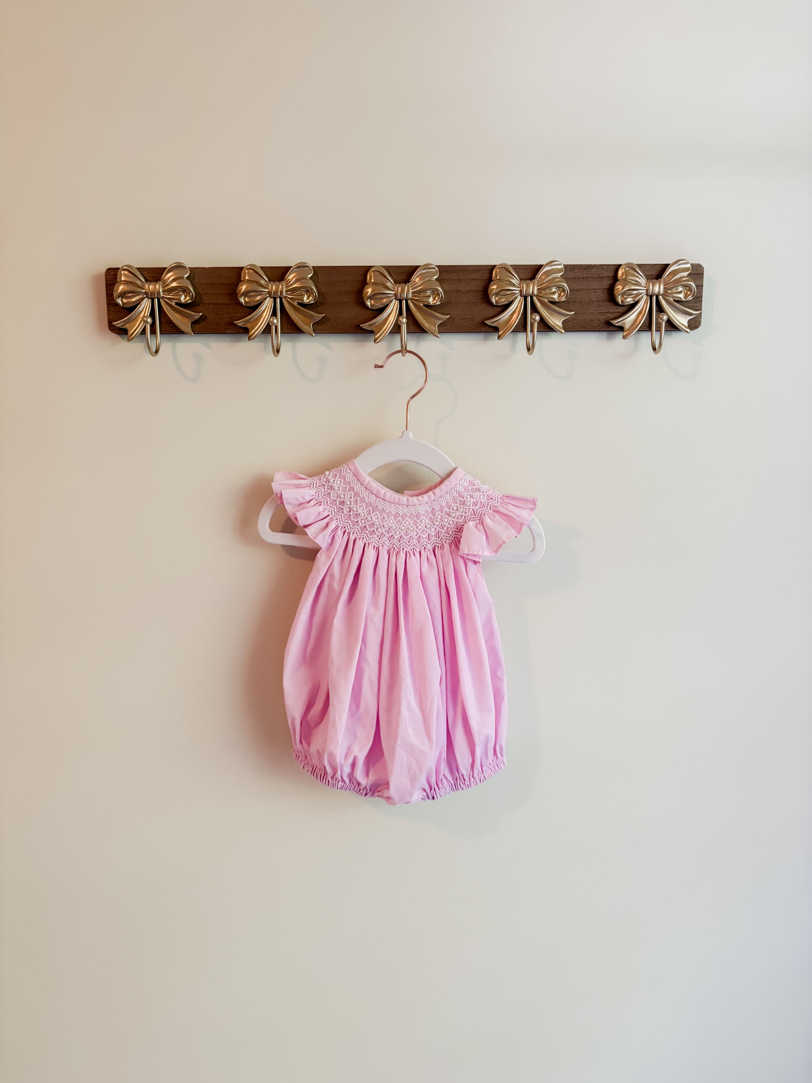 NOLA Smocked size 3 months girls Pink Smocked Baby Romper with Ruffle Sleeves