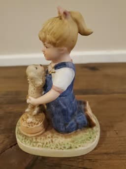 Vintage Homco Home Interiors Denim Days 1985 Figurine "Puppy Love" Girl #1503