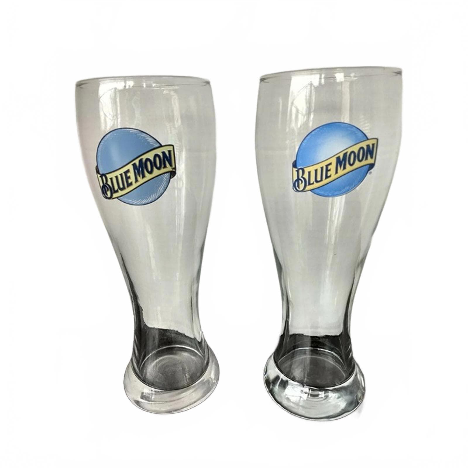 Set Of 2 Blue Moon Clear Beer Ale Pilsner 20 oz Glasses Quality Pub/Tavern Base