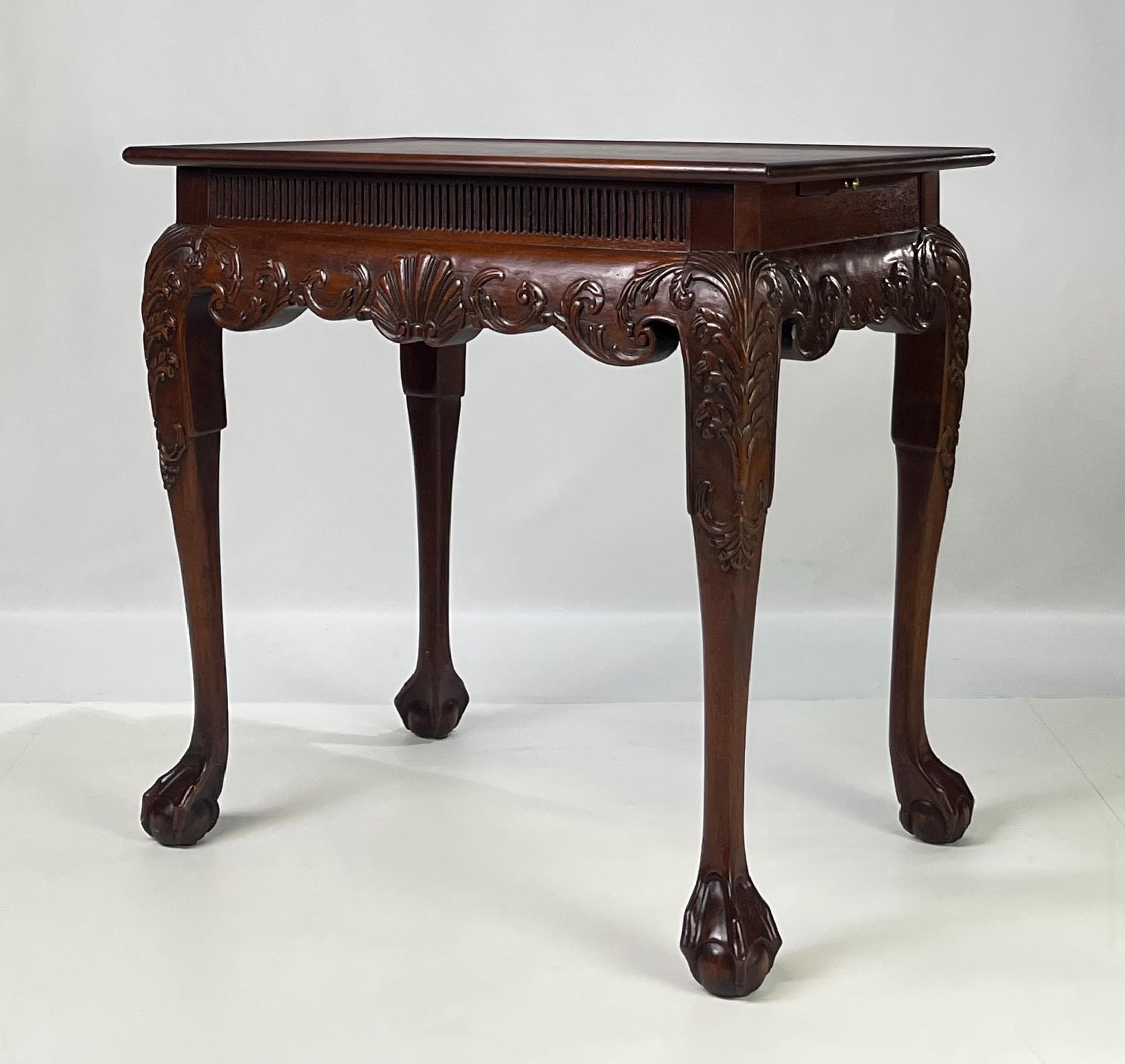 Hekman Chippendale Style Walnut Burl Tea Table With Pull-Out Slides
