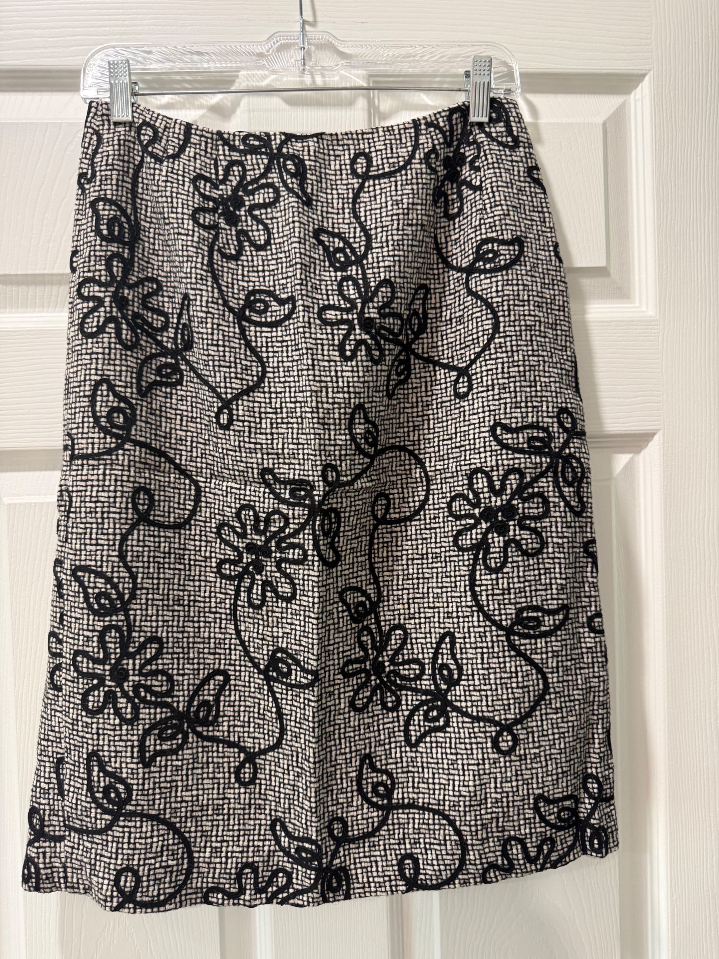 Floral Black and White Skirt with Embroidered Design