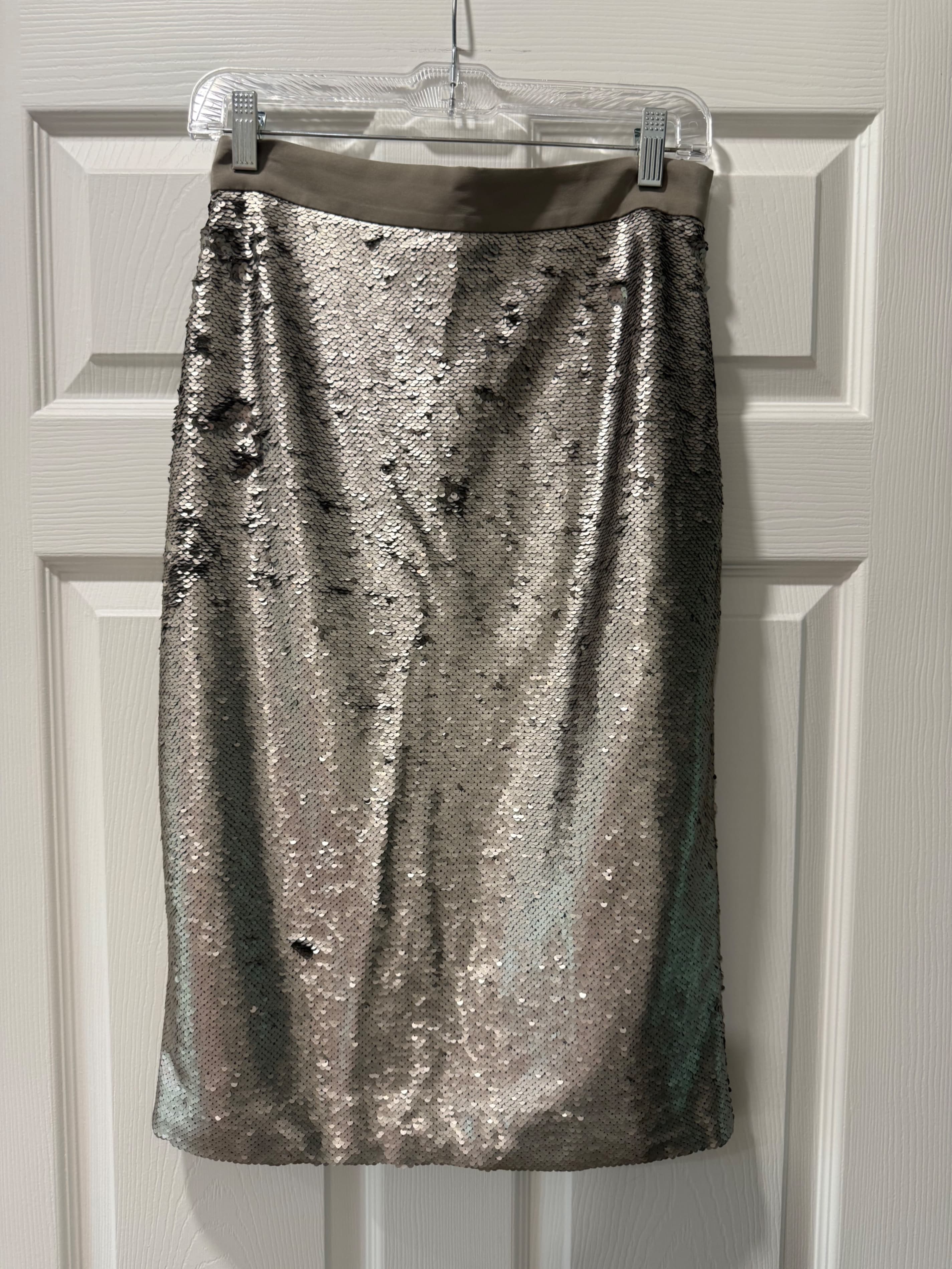 Silver Sequin Midi Skirt