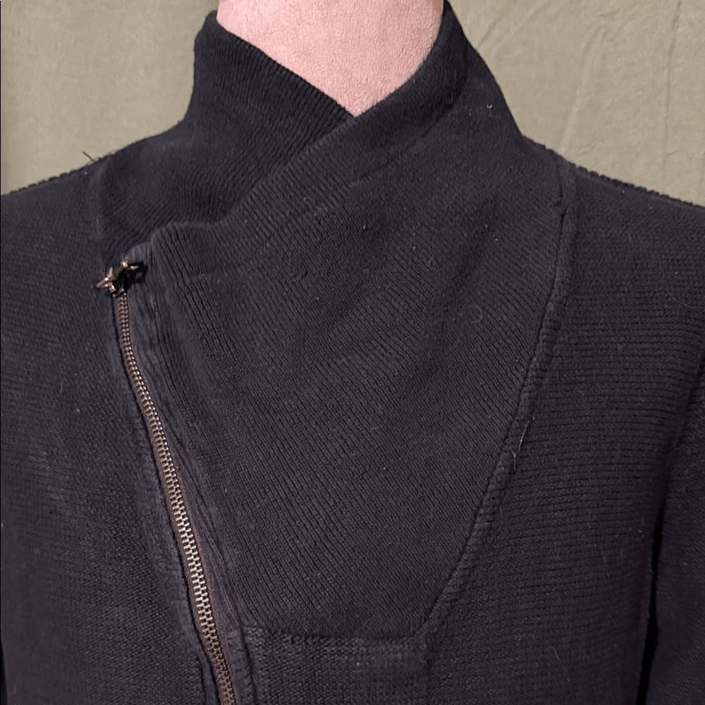 Guess Black Knit Asymmetrical Zip Moto Sweater Jacket | Size Large