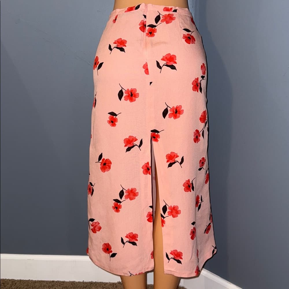 Zara Pink Floral Midi Skirt - Size Small