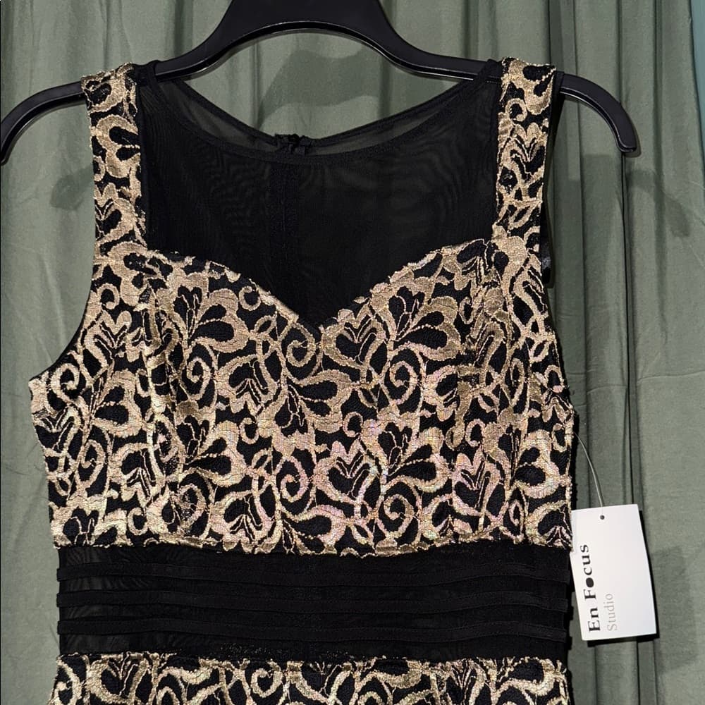 Enfocus Studio Black and Gold Floral Maxi Dress