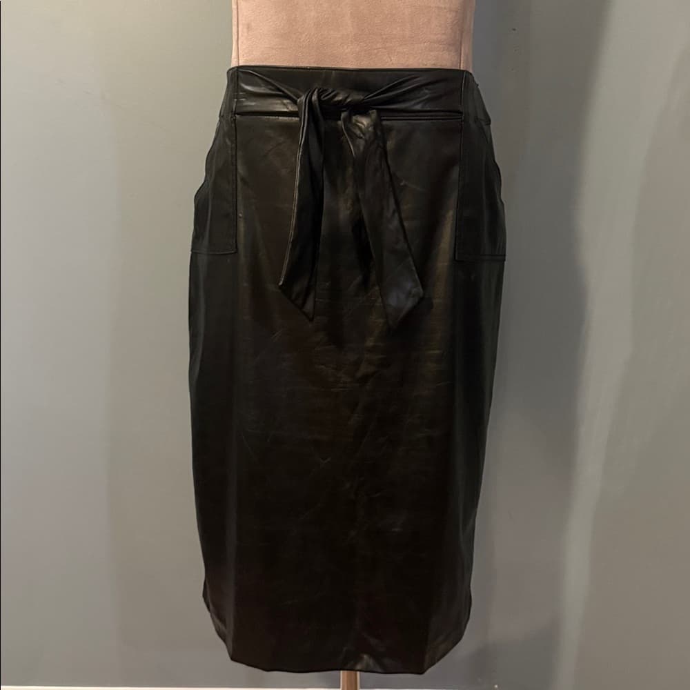 SOHO Faux Leather Pencil Skirt with Tie Belt - Size Large