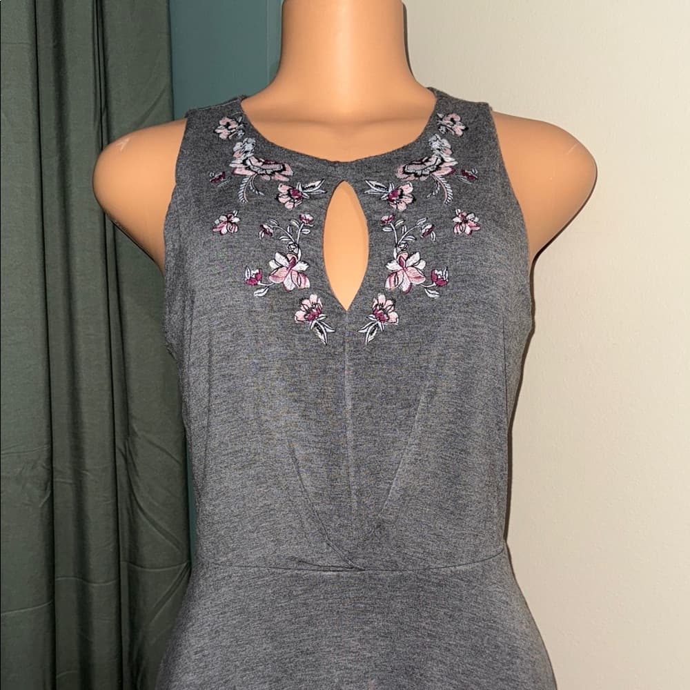 Candie's Gray Mini Dress with Floral Detail