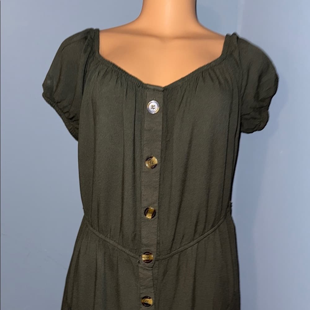 J for Justify Dark Green Button-Front Midi Dress