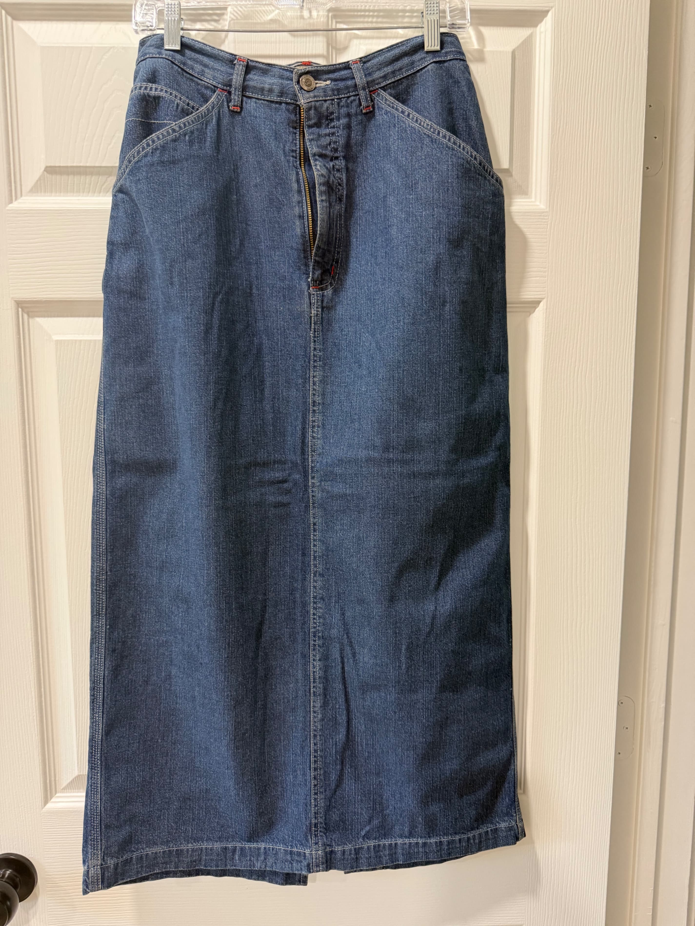 Denim Maxi Skirt with Front Pockets
