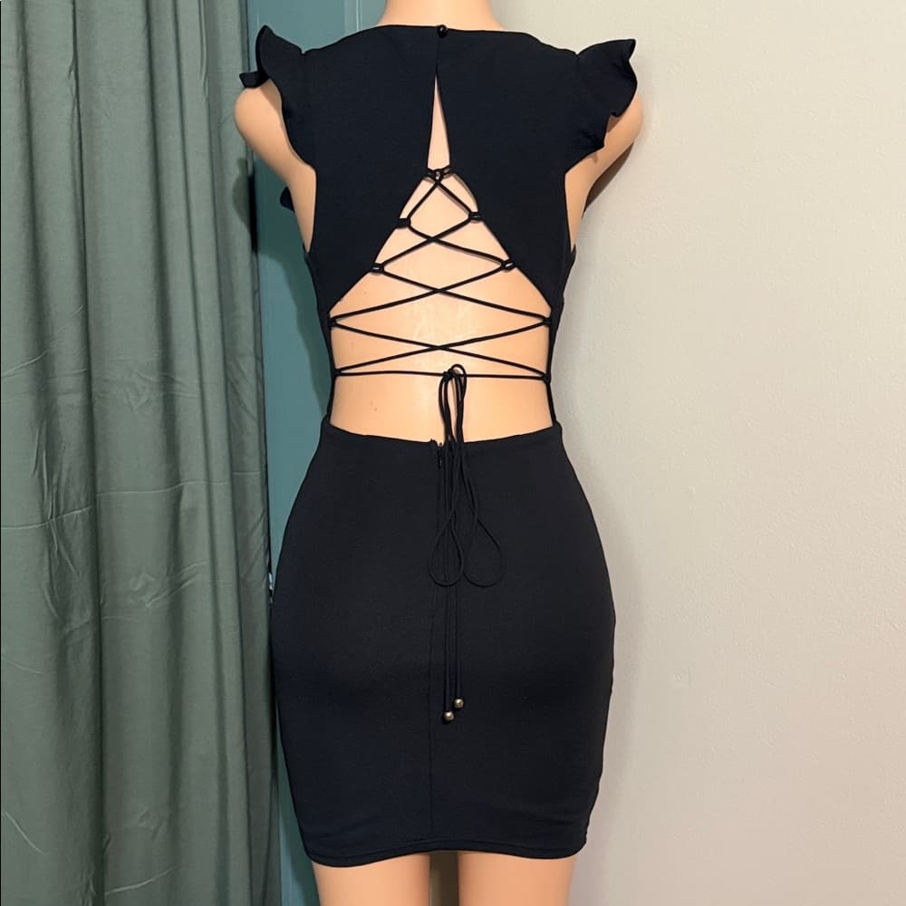 Selfie Leslie Black Ruffle Mini Dress