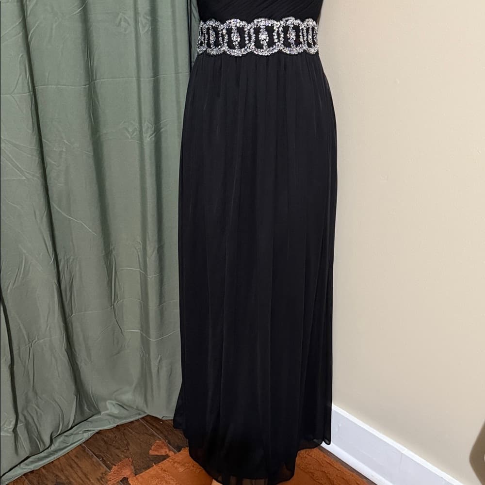 Blondie Nites Black One-Shoulder Dress with Embellished Waist