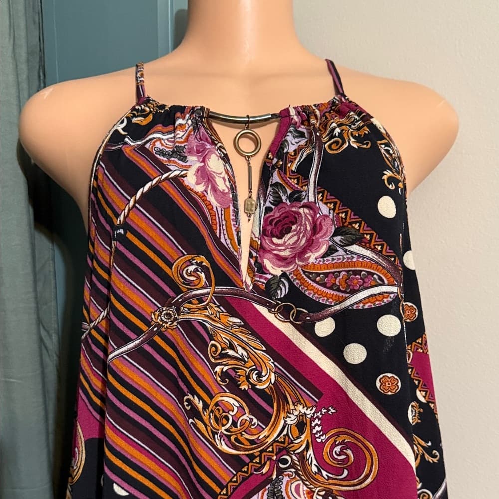 Elegant Black and Pink Patterned Maxi Dress