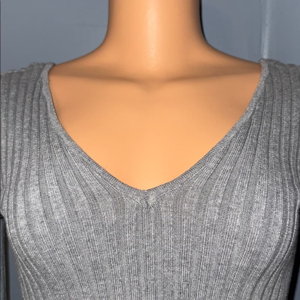 Hera Collection Gray Ribbed V-Neck Crop Top - Size Small